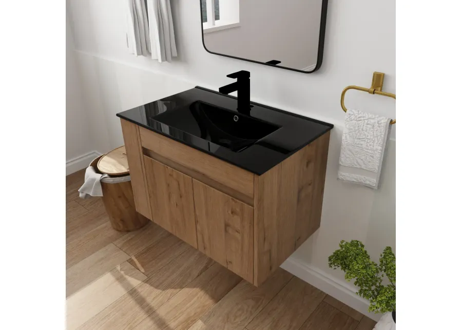 30 Inch Bathroom Vanity With Black Ceramic Basin And Adjust Open Shelf