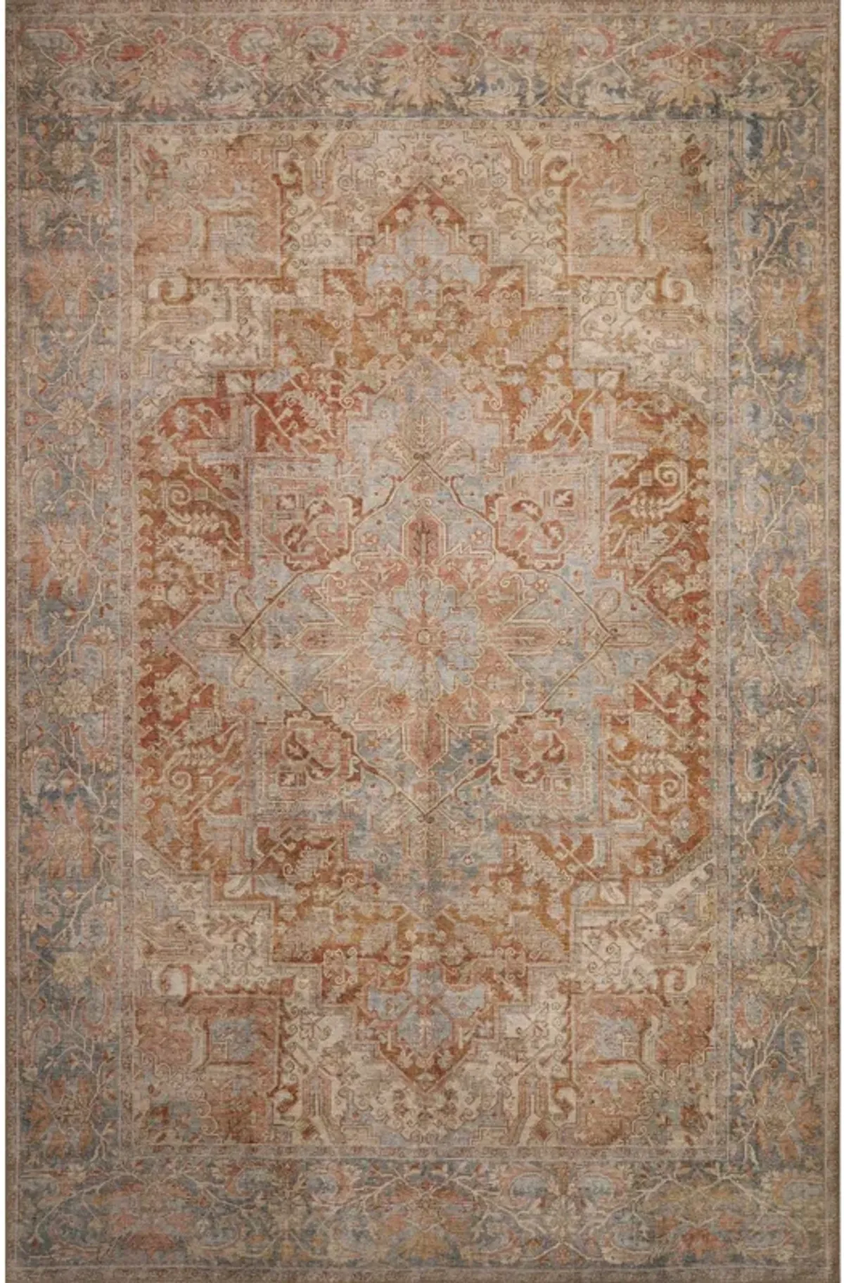 London 4801 Rust Blue Serena Area Rug, Size - 8'4 x 11'6