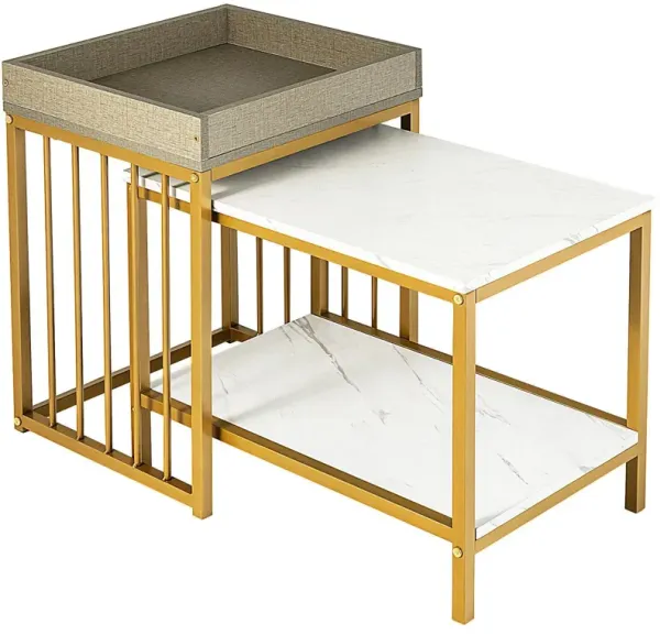 2 Pieces Nesting Coffee Table Set for Living Room-White