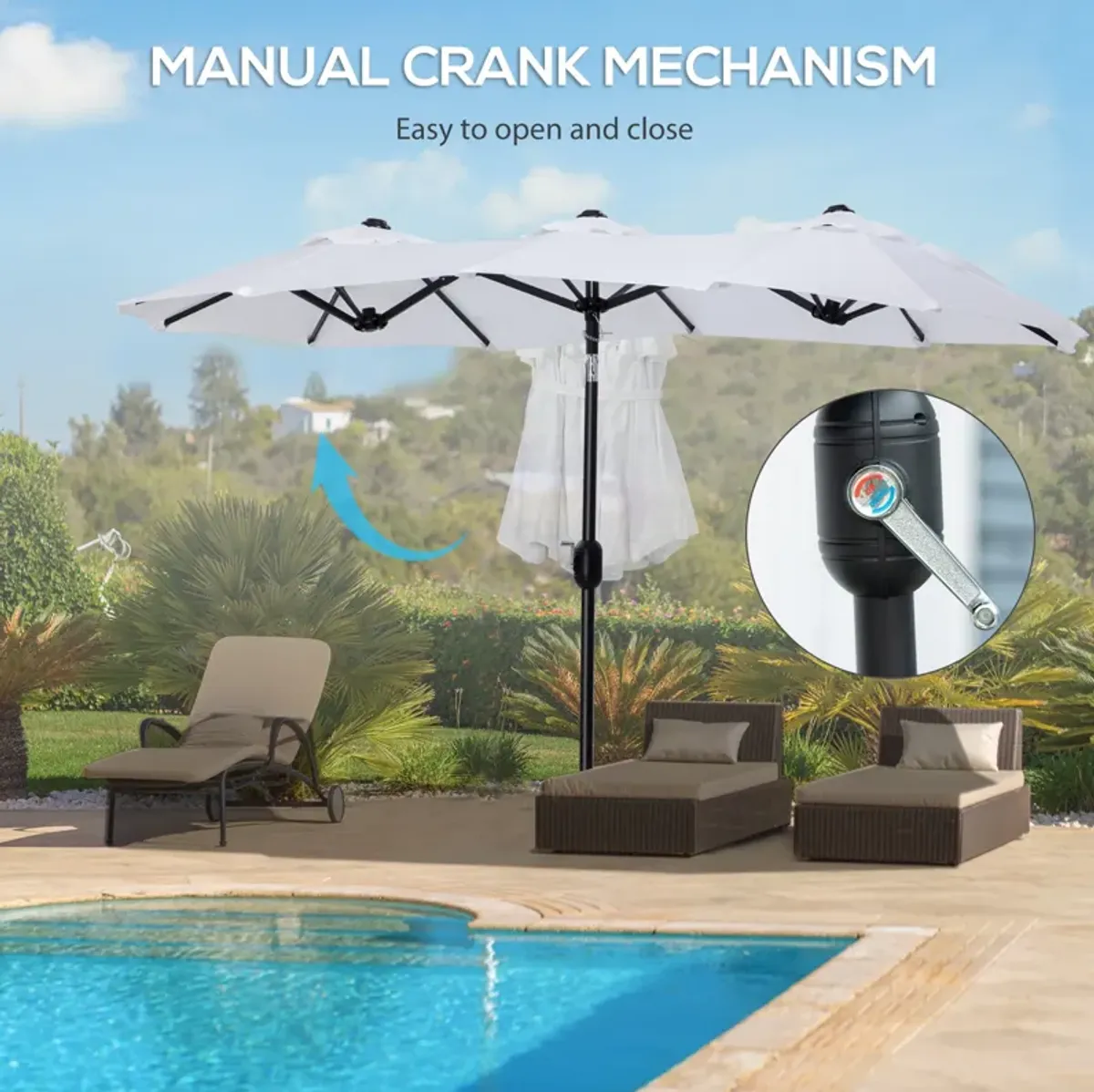 Pure White Patio Shade: 9.5' Double-Sided Umbrella with Tilt Crank