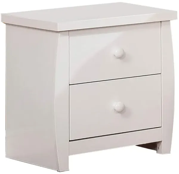 Wooden Nightstand with 2 Drawers and Curved Sides, White-Benzara