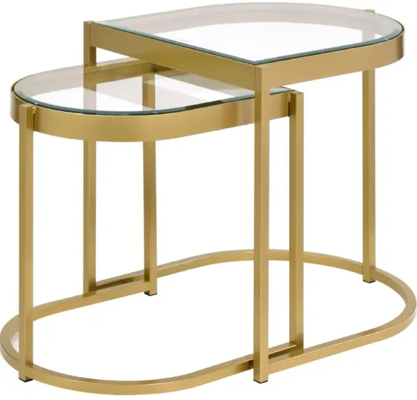 2 Piece Nesting Table with Half Oval Shape Metal Frame, Gold-Benzara