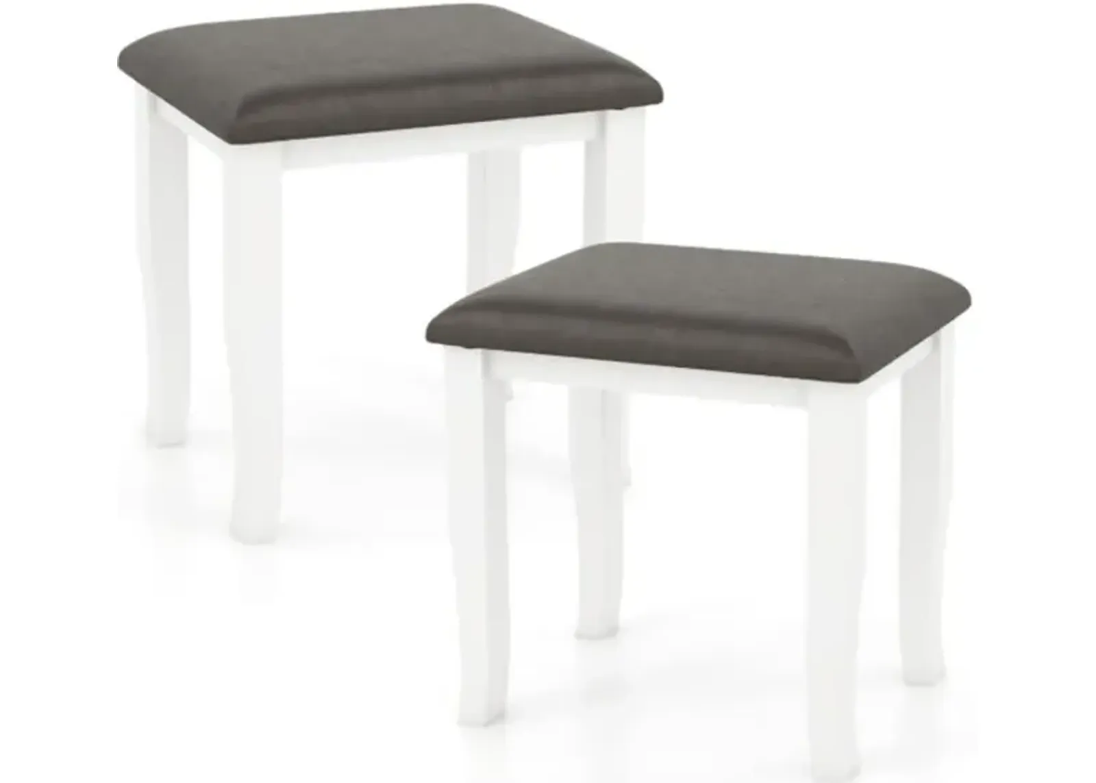 Hivvago Faux Leather Vanity Stool Chair Set of 2 for Makeup Room and Living Room-Gray and White