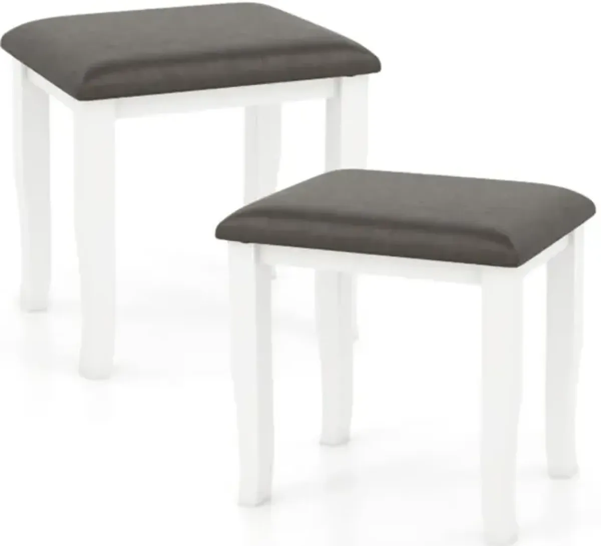 Hivvago Faux Leather Vanity Stool Chair Set of 2 for Makeup Room and Living Room-Gray and White