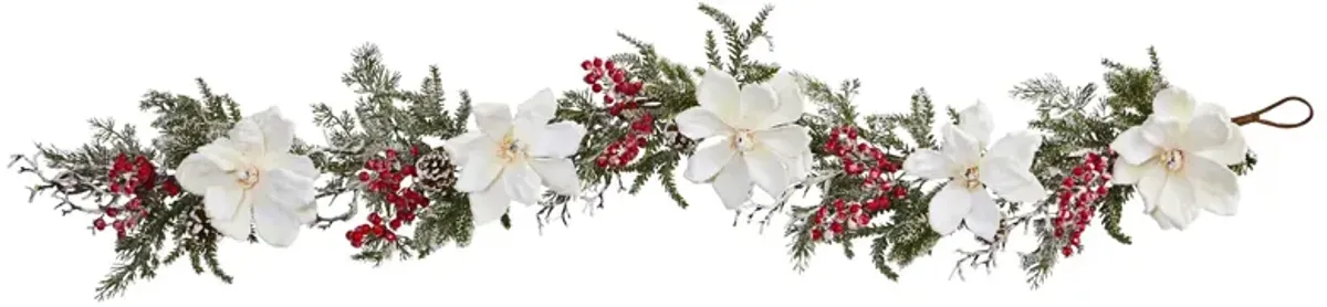 HomPlanti 60" Frosted Magnolia & Berry Artificial Garland