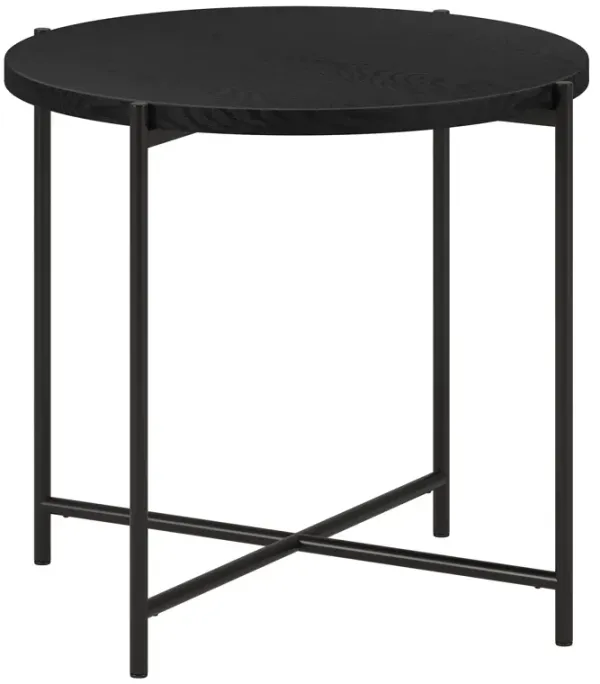 Round Wood and Steel End Table for Bedroom or Living Room