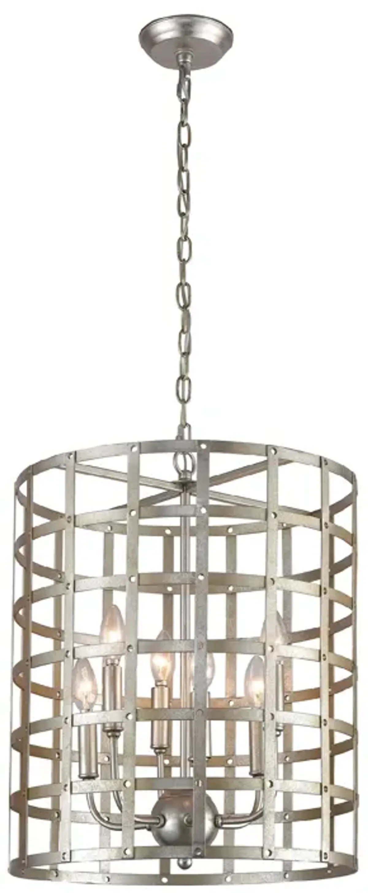 22" Silver Leaf Round Metal Frame 4-Light Chandelier