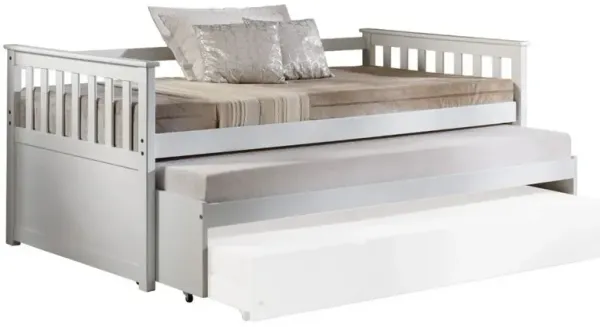 Twin Pull Out and Daybed with Slatted Side Panels, White - Benzara