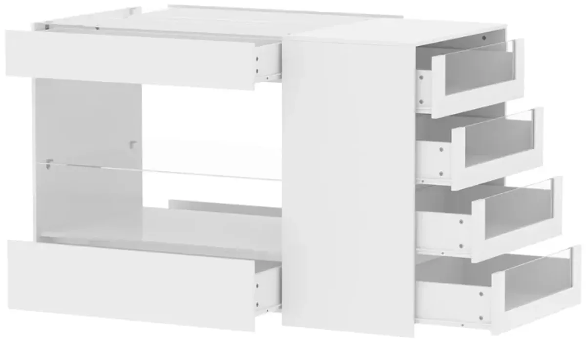 White 8-Drawers 47.2 in. Width Bedroom Dresser with Glass Top and Glass Drawers