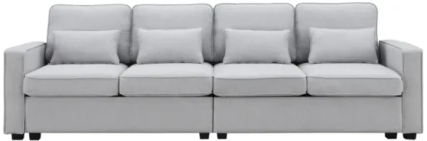 4-Seater Modern Linen Fabric Sofa With Armrest Pockets And 4 Pillows, Minimalist Style