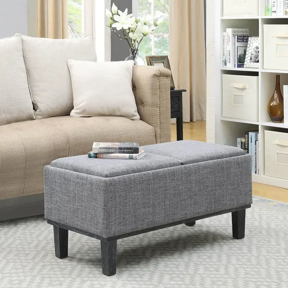 Convience Concept, Inc. Designs4Comfort Brentwood Storage Ottoman with Reversible Trays Light Charcoal Gray Fabric/Black