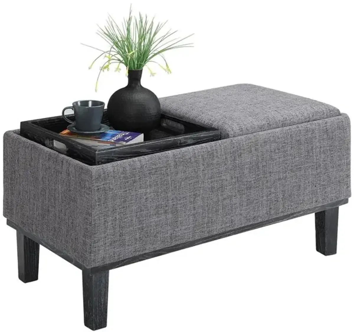 Convience Concept, Inc. Designs4Comfort Brentwood Storage Ottoman with Reversible Trays Light Charcoal Gray Fabric/Black