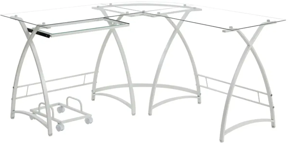 ACME Dazenus Computer Desk, Clear Glass & White Finish