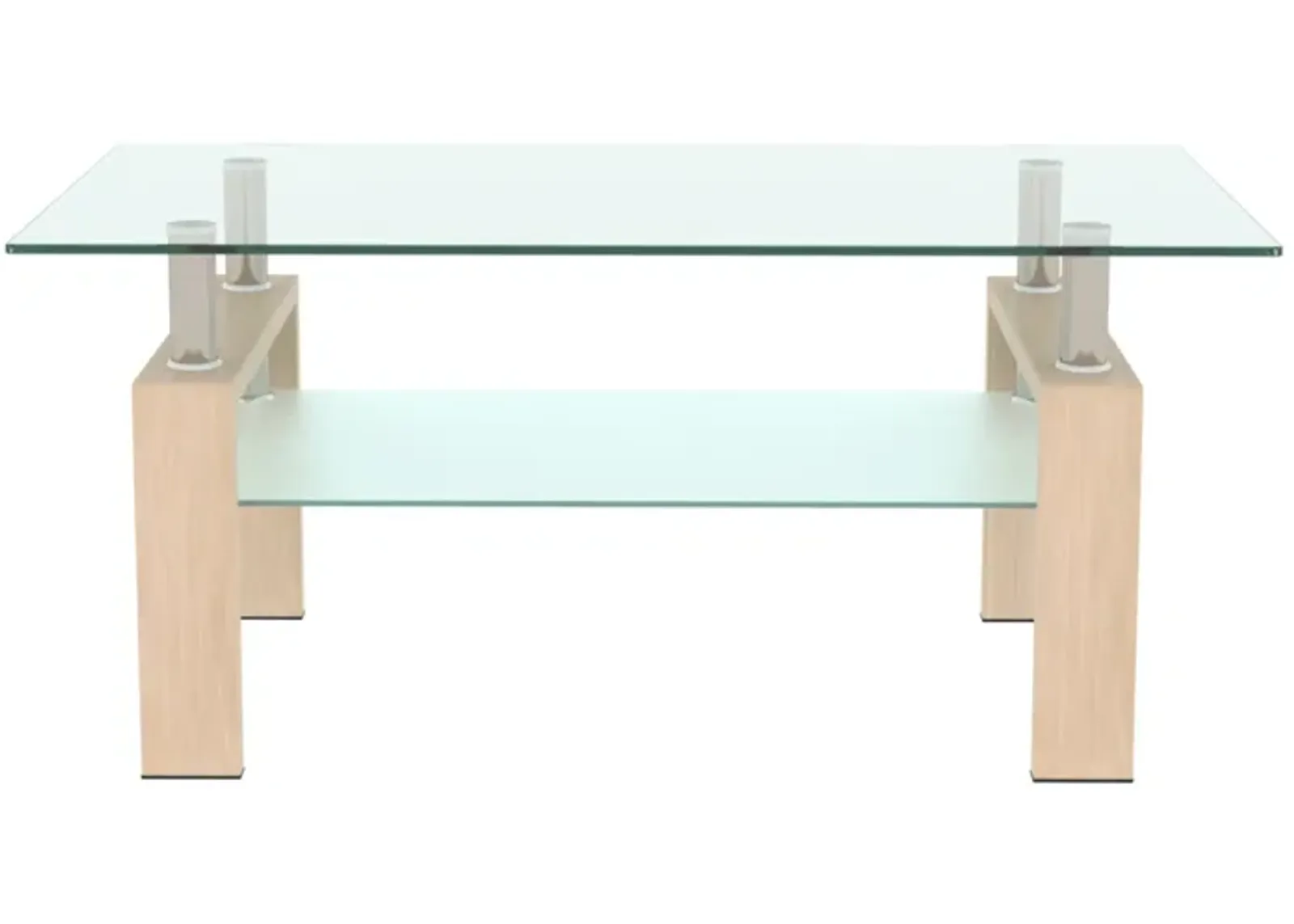 Hivvago Double Layer Living Room Glass Coffee Table with Metal Legs