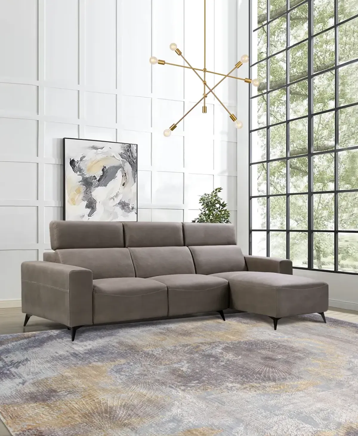 Pasargad Home Modern Bari Sectional Sofa with Push Back Functional, Left Facing Chaise, Grey