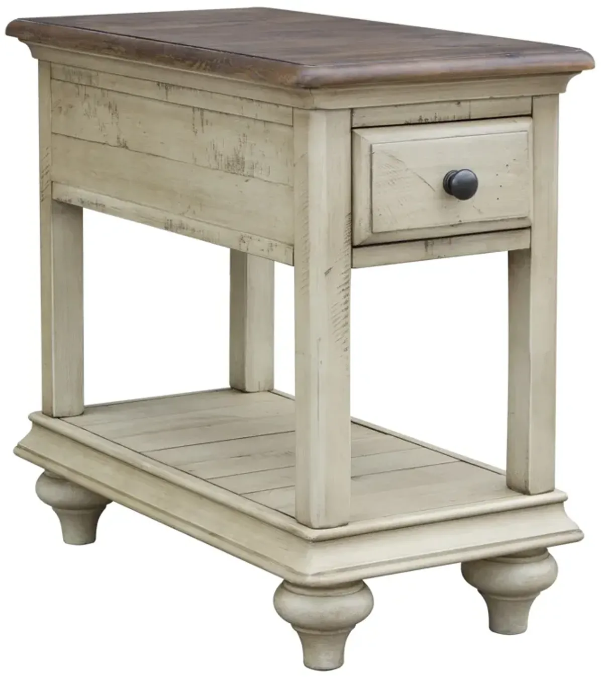 Shades of Sand 14 in. Cream Puff and Walnut Brown Rectangular Solid Wood End Table with 1 Drawer