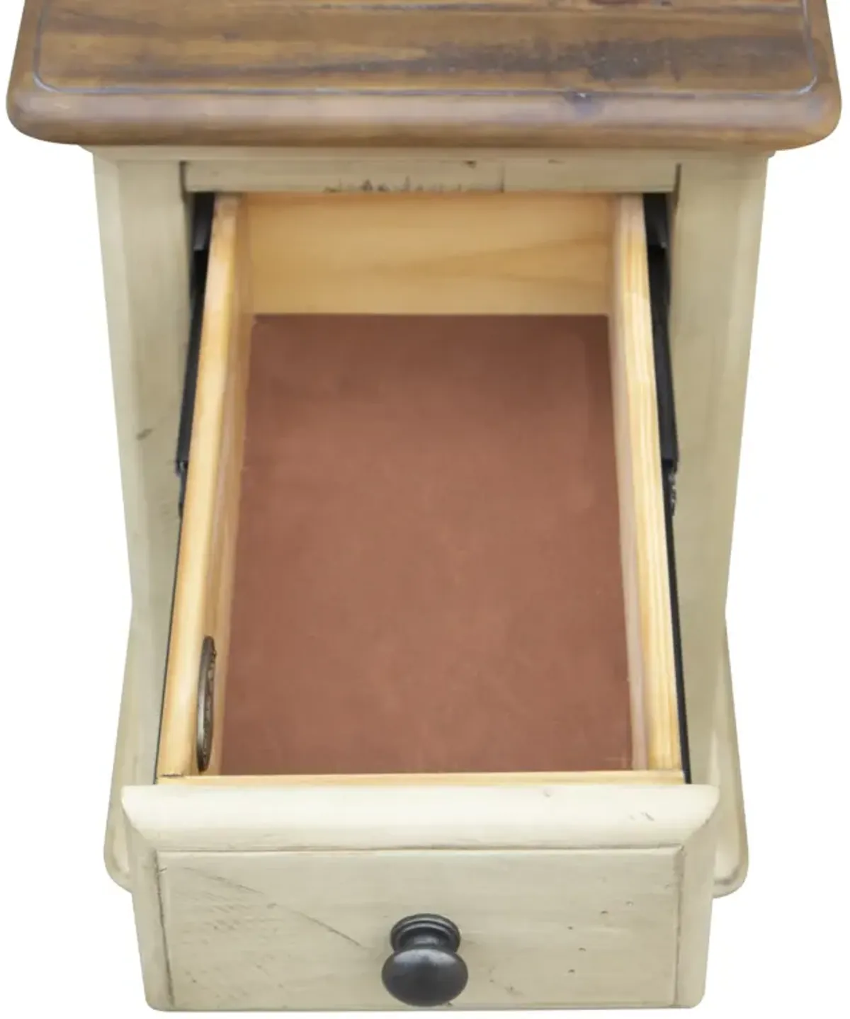 Shades of Sand 14 in. Cream Puff and Walnut Brown Rectangular Solid Wood End Table with 1 Drawer