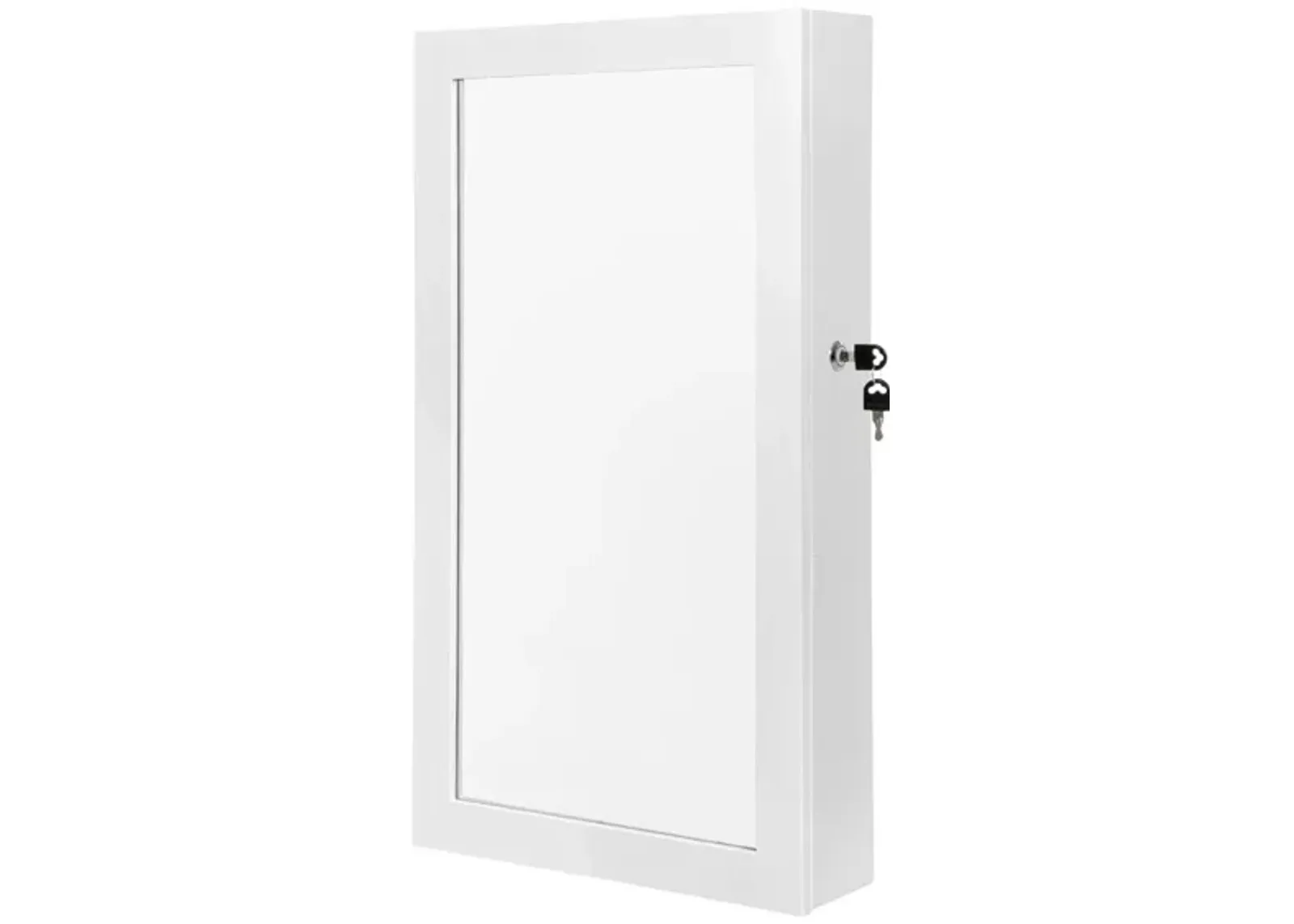 Lockable Jewelry Cabinet Armoire Wall-Mounted Space-Saving Organizer with Mirror in White