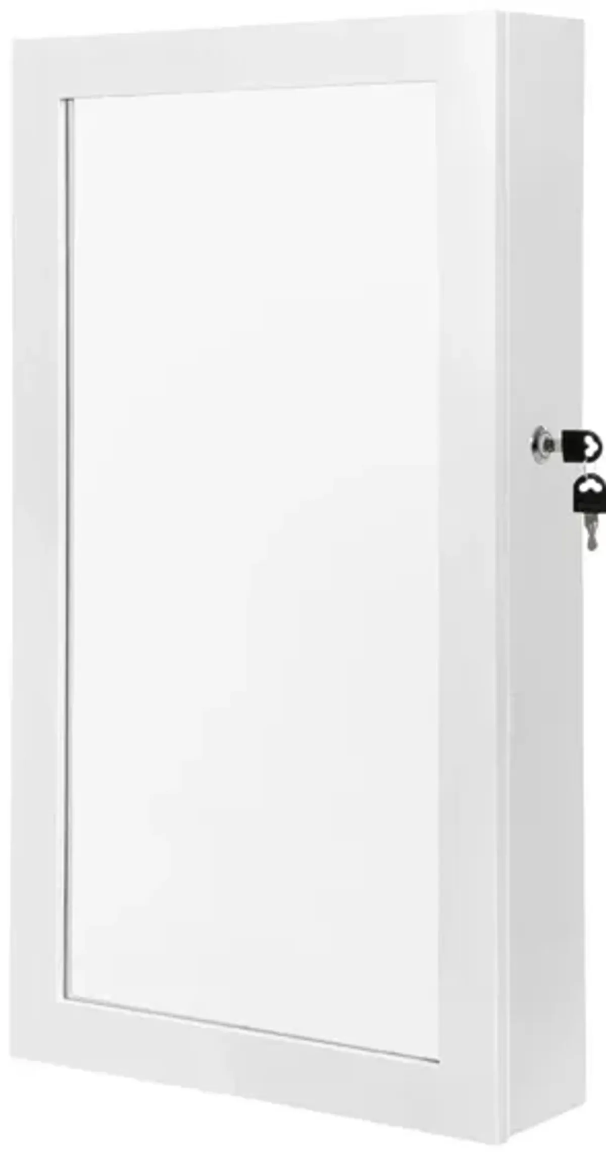 Lockable Jewelry Cabinet Armoire Wall-Mounted Space-Saving Organizer with Mirror in White