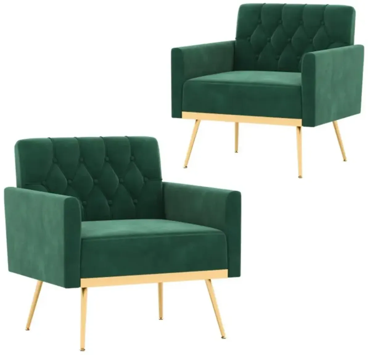 Modern Velvet Accent Chair with Button Tufted Back Golden Metal Legs and Adjustable Foot Pads