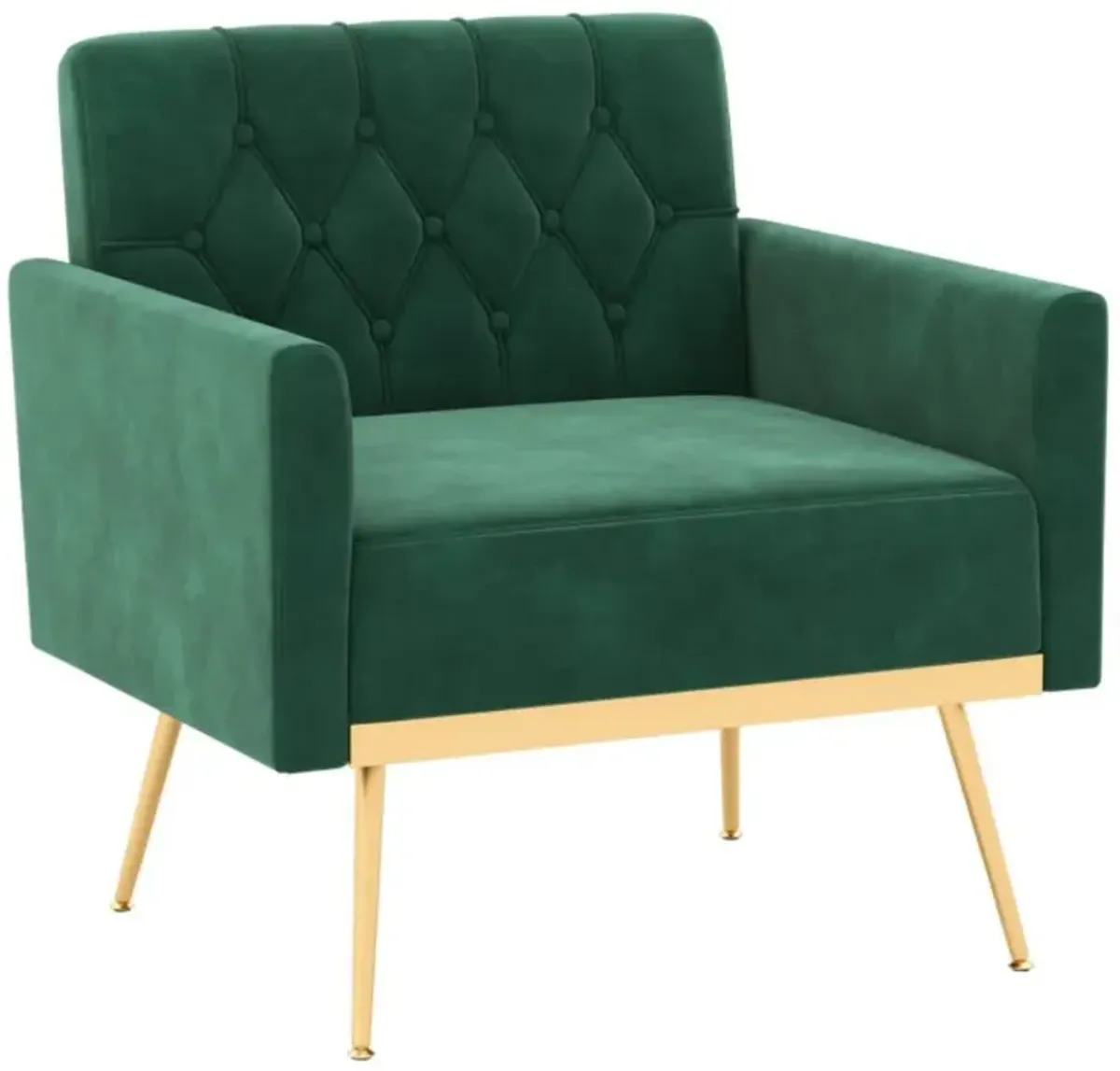 Modern Velvet Accent Chair with Button Tufted Back Golden Metal Legs and Adjustable Foot Pads