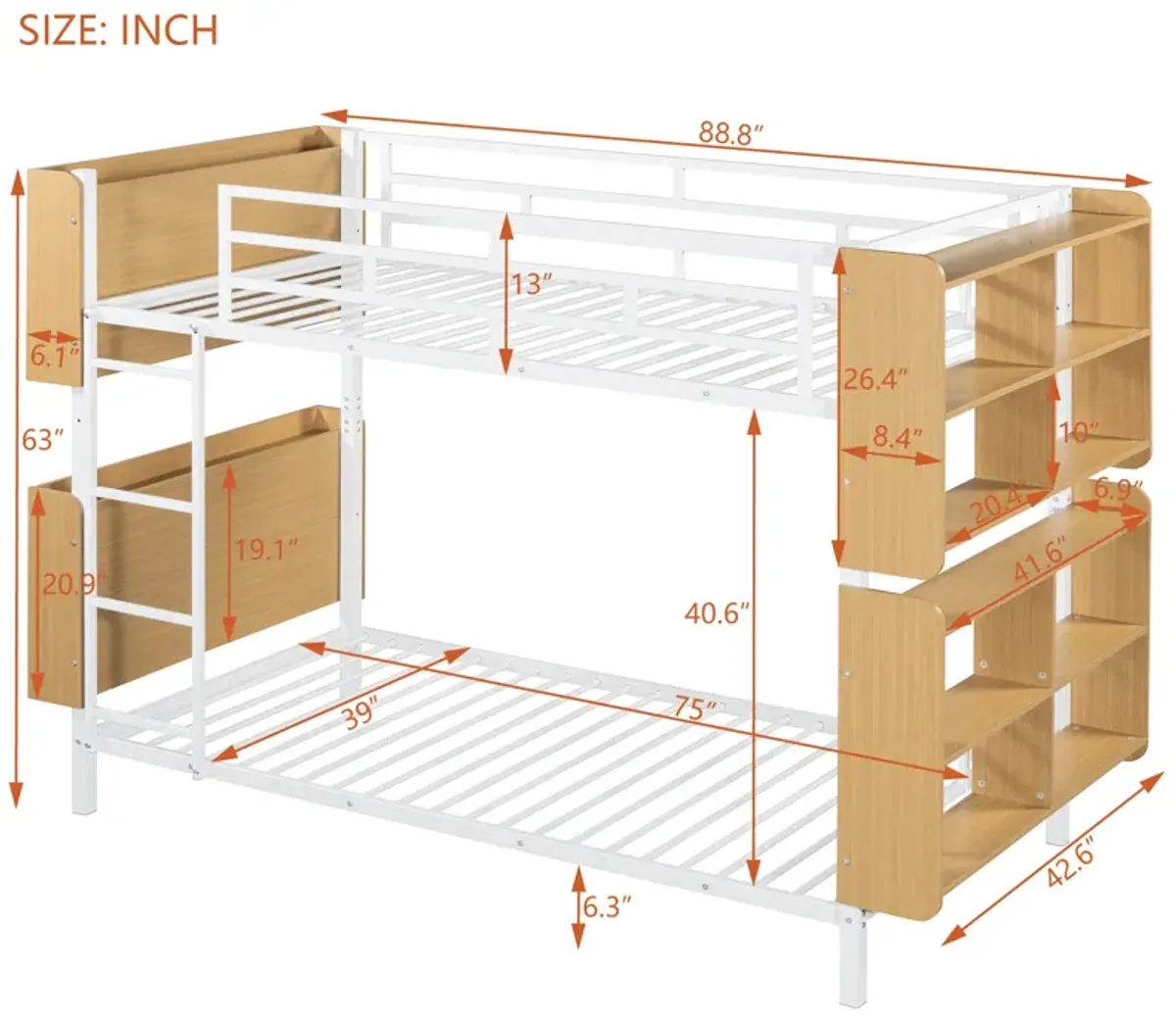 Merax Bunk Bed with Ladder and Full-Length Guardrail