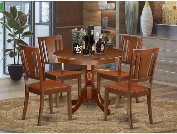 East West Furniture Dining Room Set Mahogany, ANDU5-MAH-W
