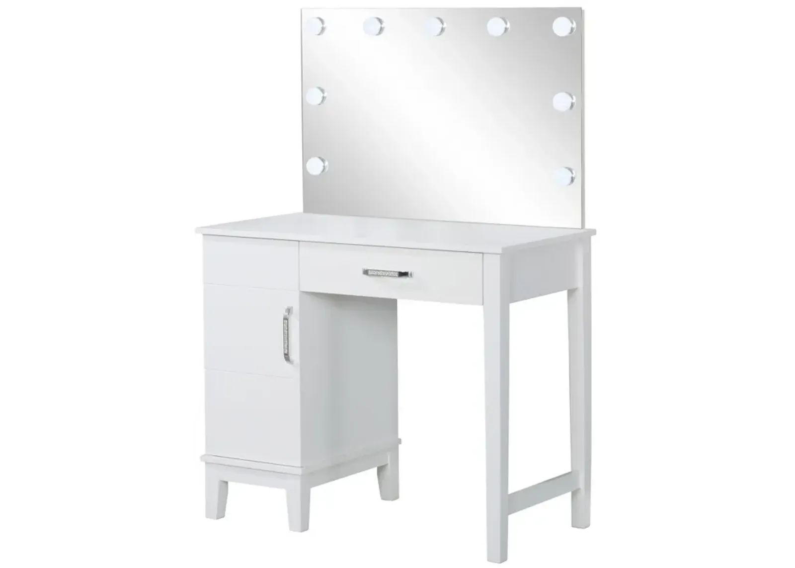 Vanity Set with 9 LED Bulbs and Tapered Block Legs, White-Benzara