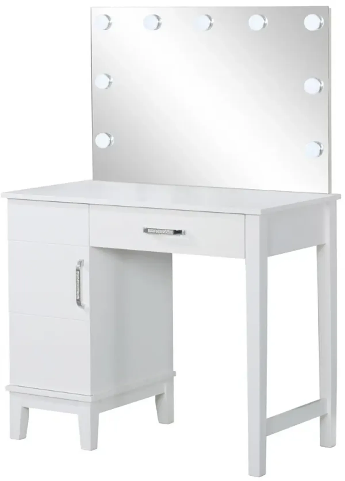 Vanity Set with 9 LED Bulbs and Tapered Block Legs, White-Benzara