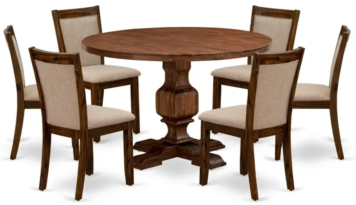 East West Furniture I3MZ7-N04 7-Piece Dining Room Set - Round Wood Dining Table and 6 Light Tan Color Parson Chairs with High Back - Antique Walnut Finish
