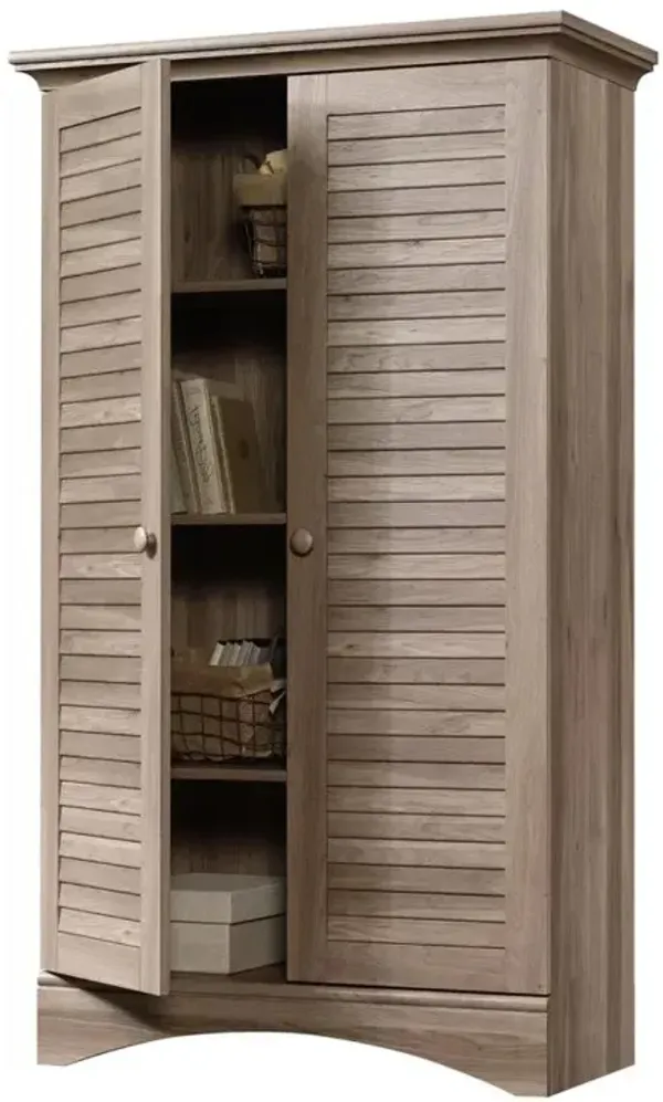 Hivvago Farmhouse Armoire Storage Cabinet w/ Louver Doors in Light Brown Oak Wood Finish