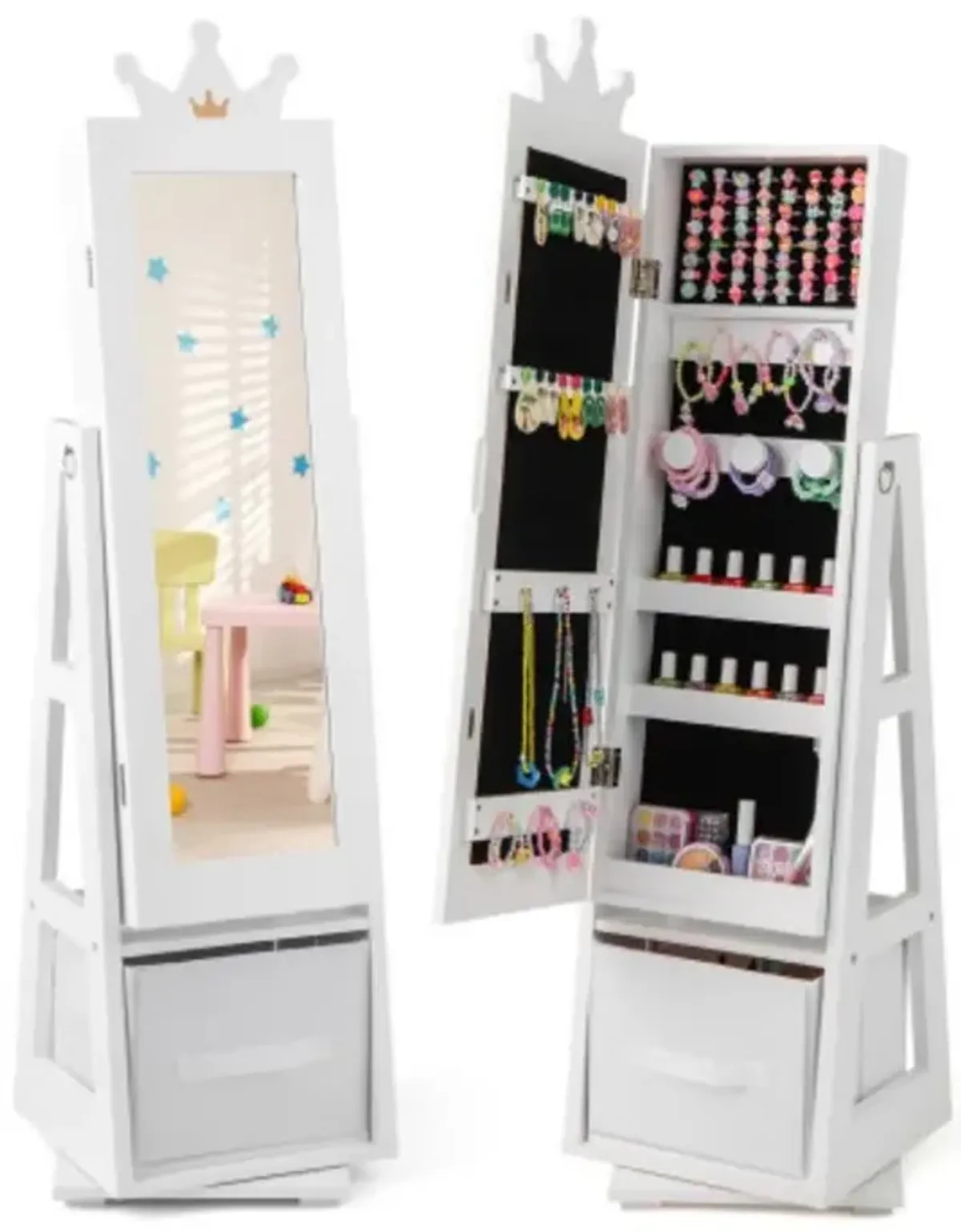 Kids Jewelry Armoire Cabinet with Large Storage Capacity and Swivel Base