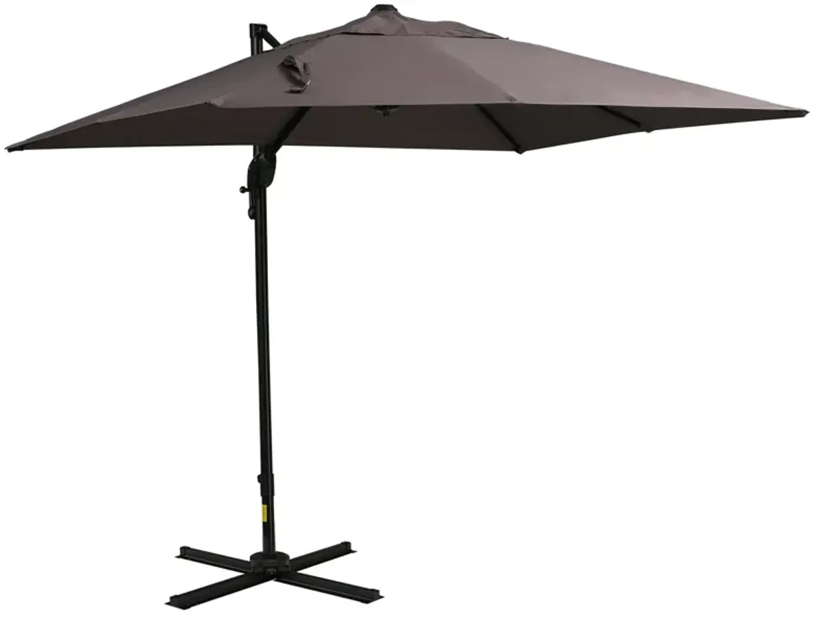 Outsunny 8FT Cantilever Patio Umbrella, Square Outdoor Offset Umbrella with 360� Rotation, Aluminum Hanging Umbrella with 3-Position Tilt, Crank & Cross Base for Garden Deck Pool Backyard, Brown