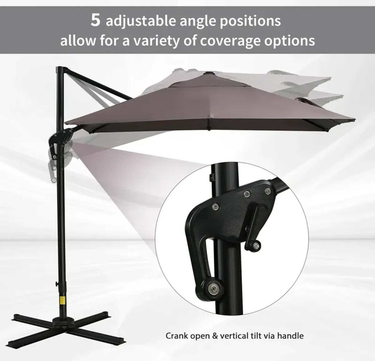 Outsunny 8FT Cantilever Patio Umbrella, Square Outdoor Offset Umbrella with 360� Rotation, Aluminum Hanging Umbrella with 3-Position Tilt, Crank & Cross Base for Garden Deck Pool Backyard, Brown