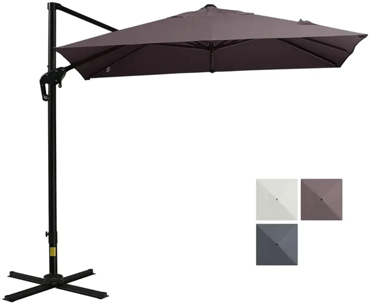 Outsunny 8FT Cantilever Patio Umbrella, Square Outdoor Offset Umbrella with 360� Rotation, Aluminum Hanging Umbrella with 3-Position Tilt, Crank & Cross Base for Garden Deck Pool Backyard, Brown