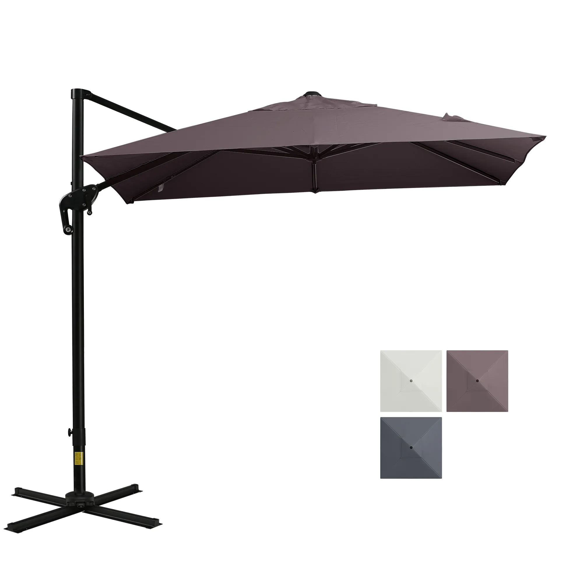 Outsunny 8FT Cantilever Patio Umbrella, Square Outdoor Offset Umbrella with 360� Rotation, Aluminum Hanging Umbrella with 3-Position Tilt, Crank & Cross Base for Garden Deck Pool Backyard, Brown