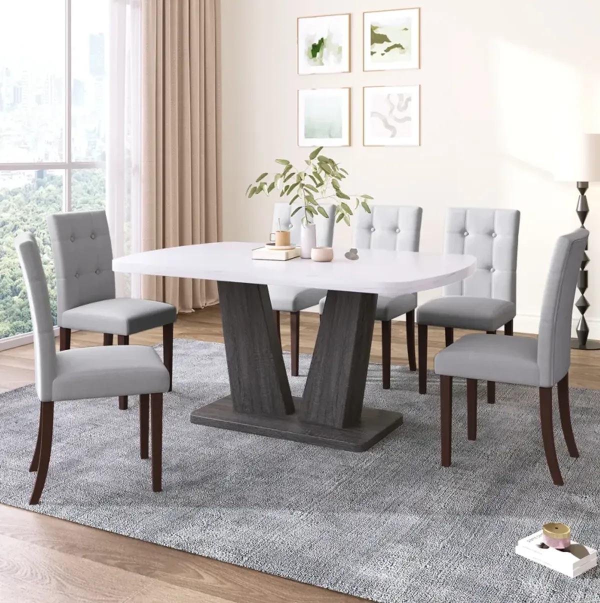 Merax 7 Pieces Dining Table Chairs Set