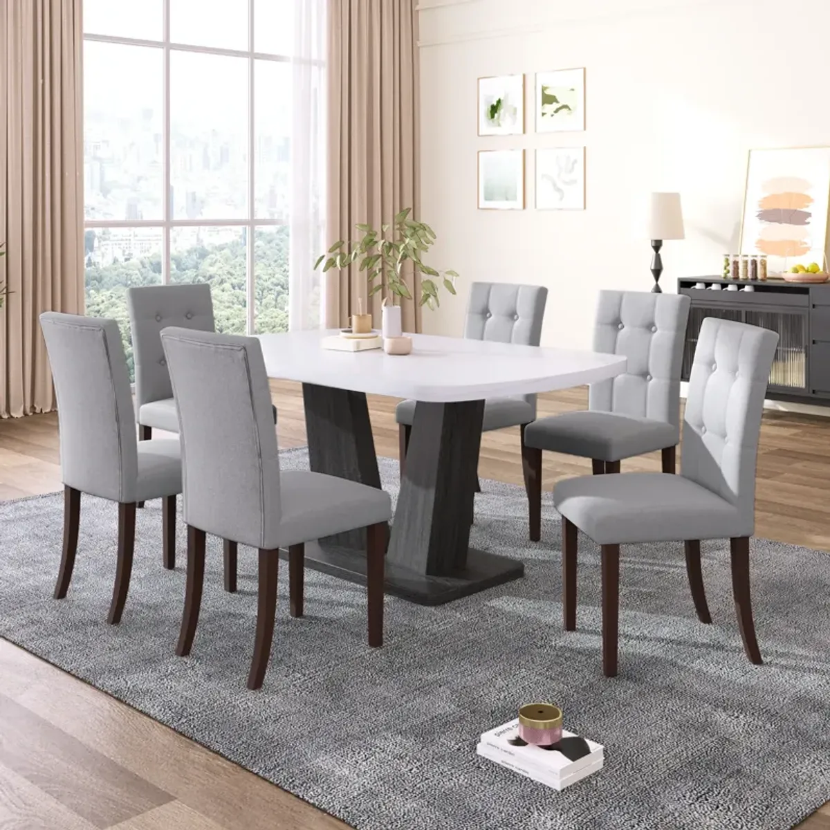 Merax 7 Pieces Dining Table Chairs Set