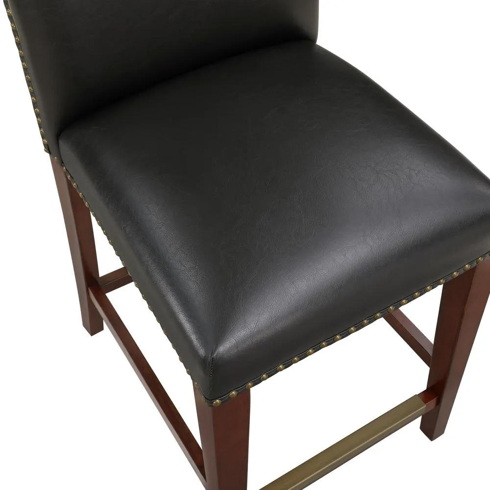 Bristol Stationary Brown Faux Leather Counter Stool with Nail Heads