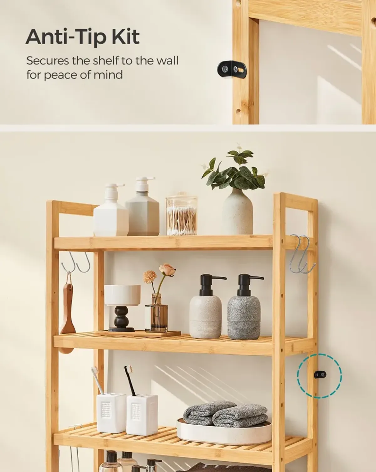 Over-The-Toilet Storage, 4-Tier Bamboo Bathroom Organizer with Adjustable Shelves