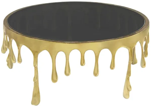 Capri Coffee Table | 36 Inch Round Glass Top | Melting Drip Design | Antique Gold