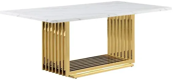 Best Quality Furniture 79 White marble table with a gold color base