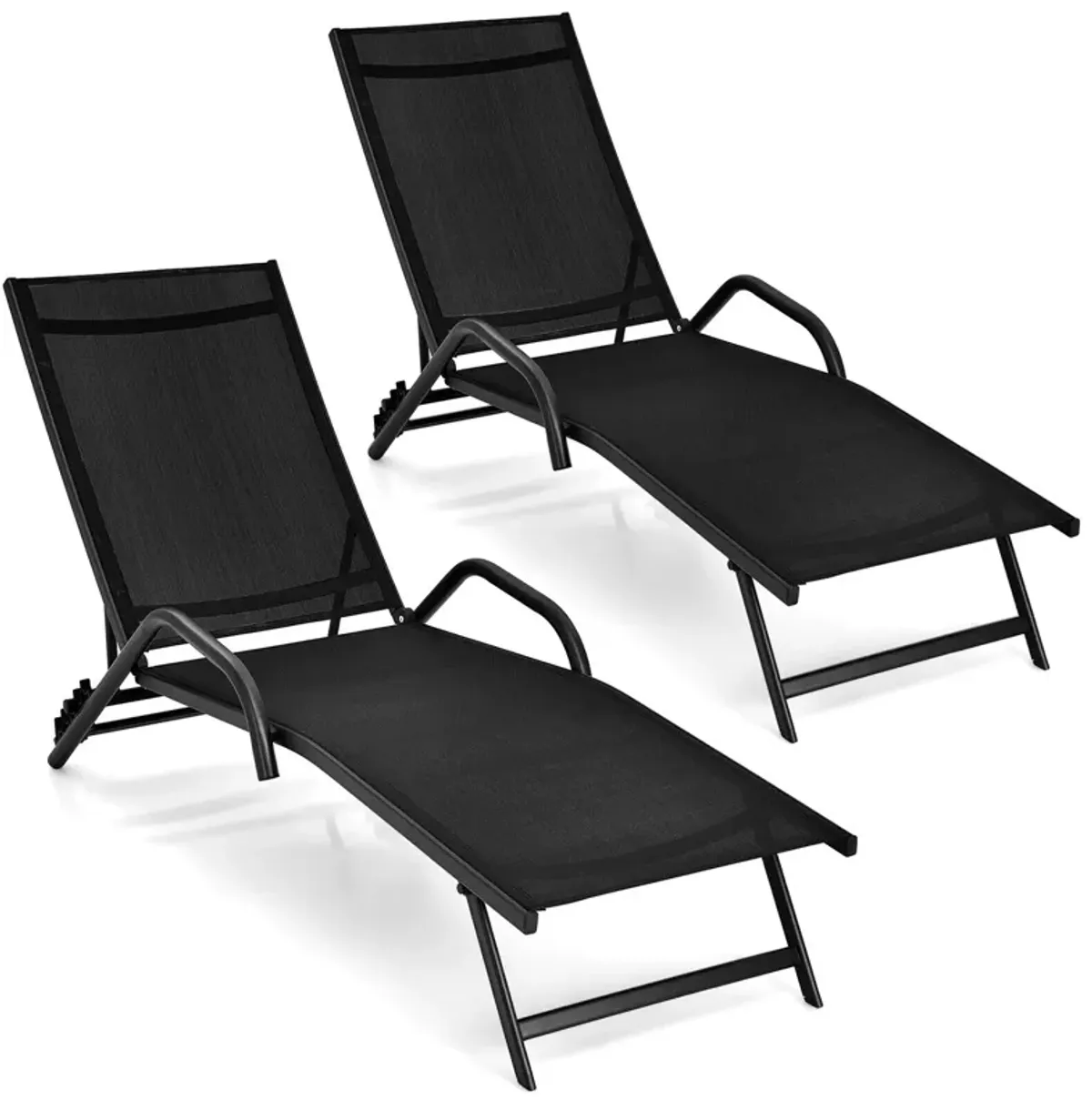 2 Pieces Outdoor Chaise Lounge with 5-Position Adjustable Backrest-Black