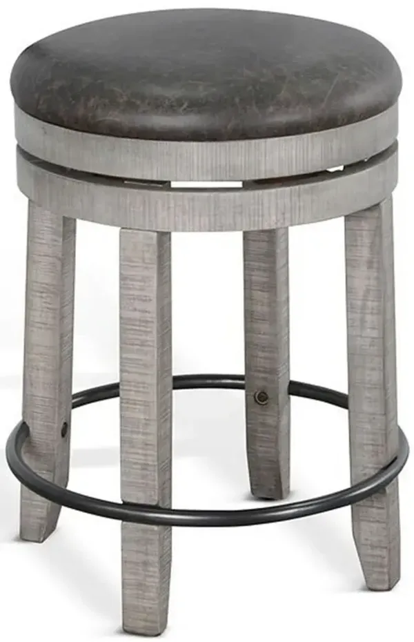 Zeka Swivel Counter Stool Set of 2, Rich Black Faux Leather, Gray - Benzara