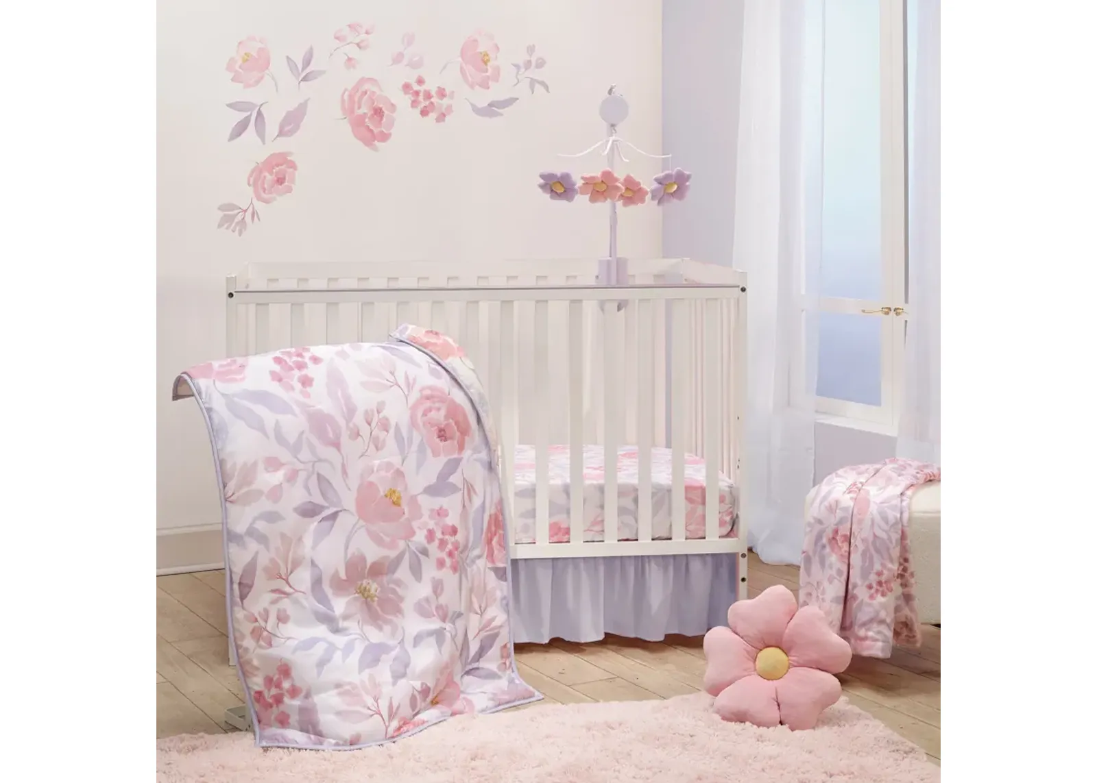 Bedtime Originals Lavender Floral 3-Piece Baby Crib Bedding Set - Pink/Purple