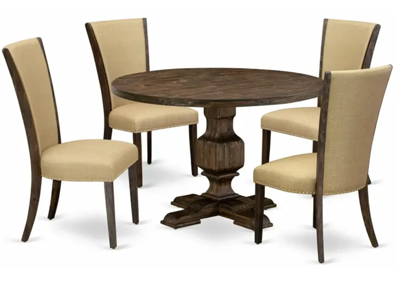 East West Furniture I3VE5-703 5Pc Dining Set - Round Table and 4 Parson Chairs - Distressed Jacobean Color