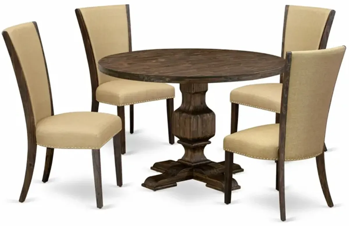 East West Furniture I3VE5-703 5Pc Dining Set - Round Table and 4 Parson Chairs - Distressed Jacobean Color