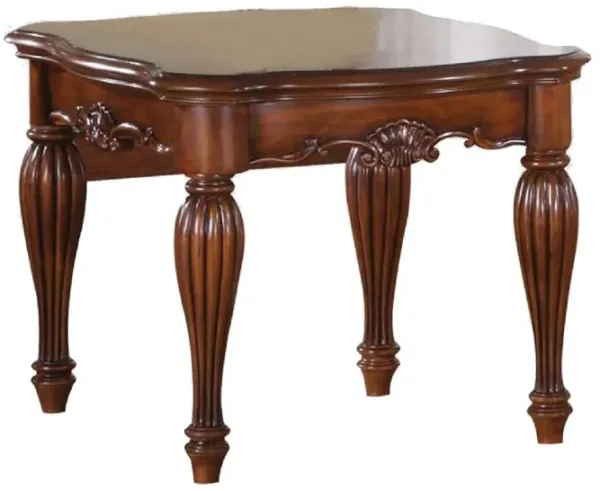 Wooden End Table with Carved Details, Cherry Brown-Benzara