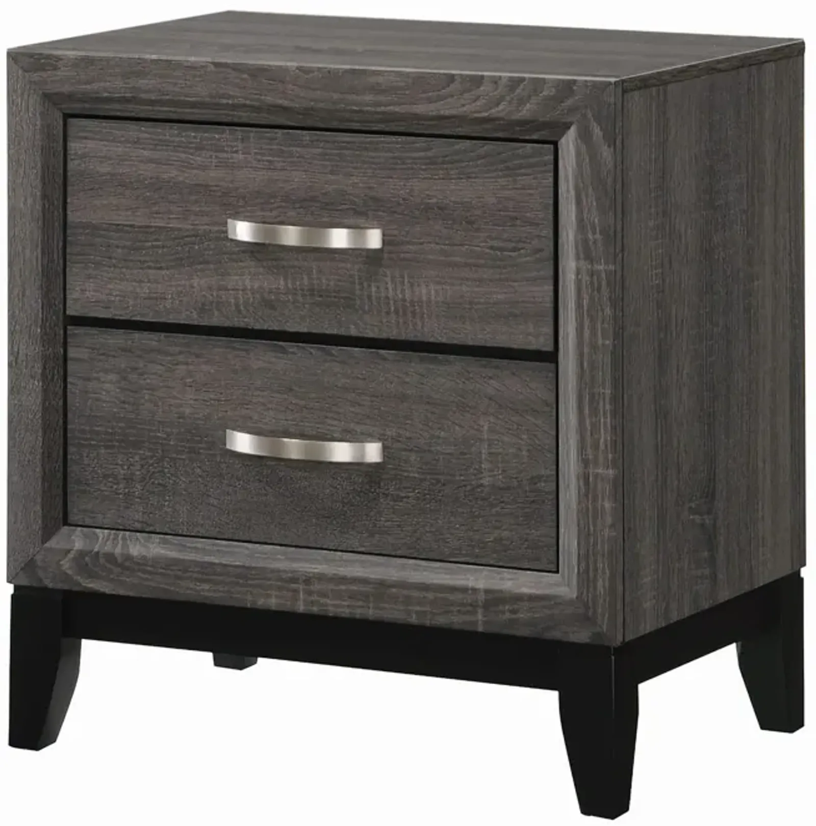 Wooden Nightstand with 2 Drawers and Chamfered legs, Gray and Black-Benzara