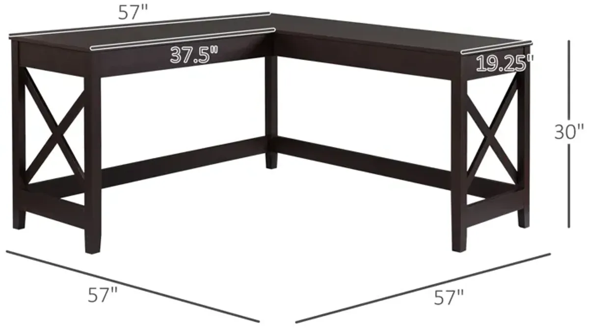 57" L-Shaped Corner Desk, Computer Home Office Desk and Writing Table, Brown